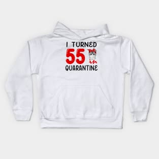 I Turned 55 In Quarantine Funny Cat Facemask Kids Hoodie